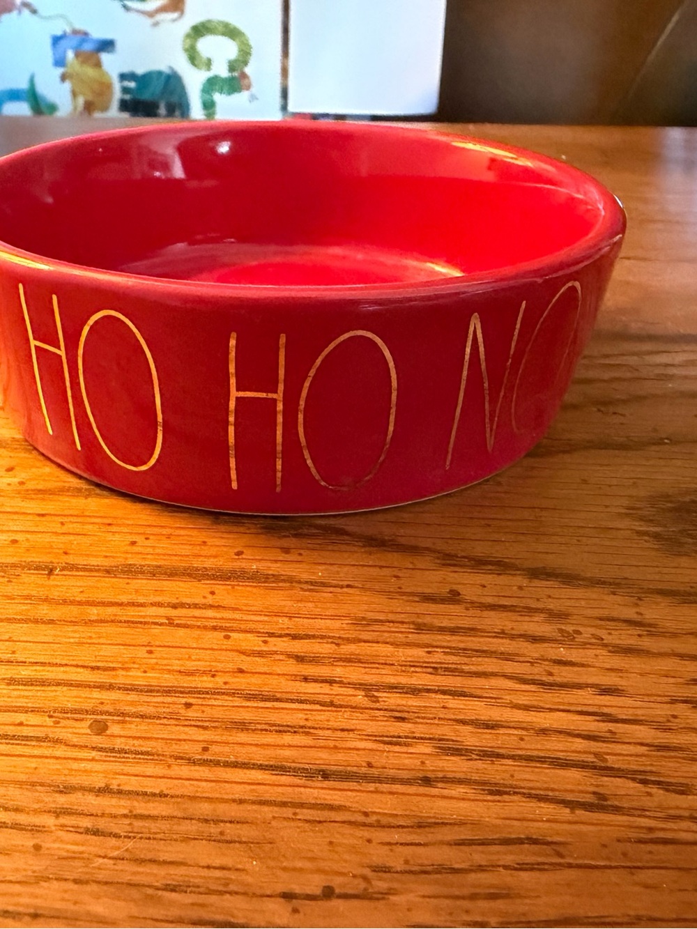 Rae Dunn Red Ceramic 'HO HO NO' Bowl with Gold Lettering Christmas
